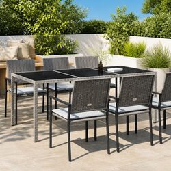 Garden Table Specifications: Grey Tempered Glass and Rattan