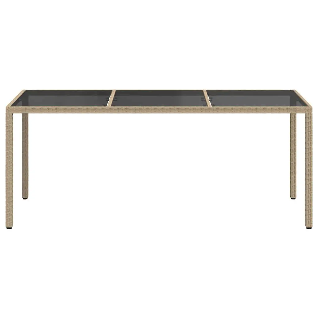 Garden Table Outdoor Patio Furniture Beige 190L x 90W x 75H cm Tempered Glass Poly Rattan