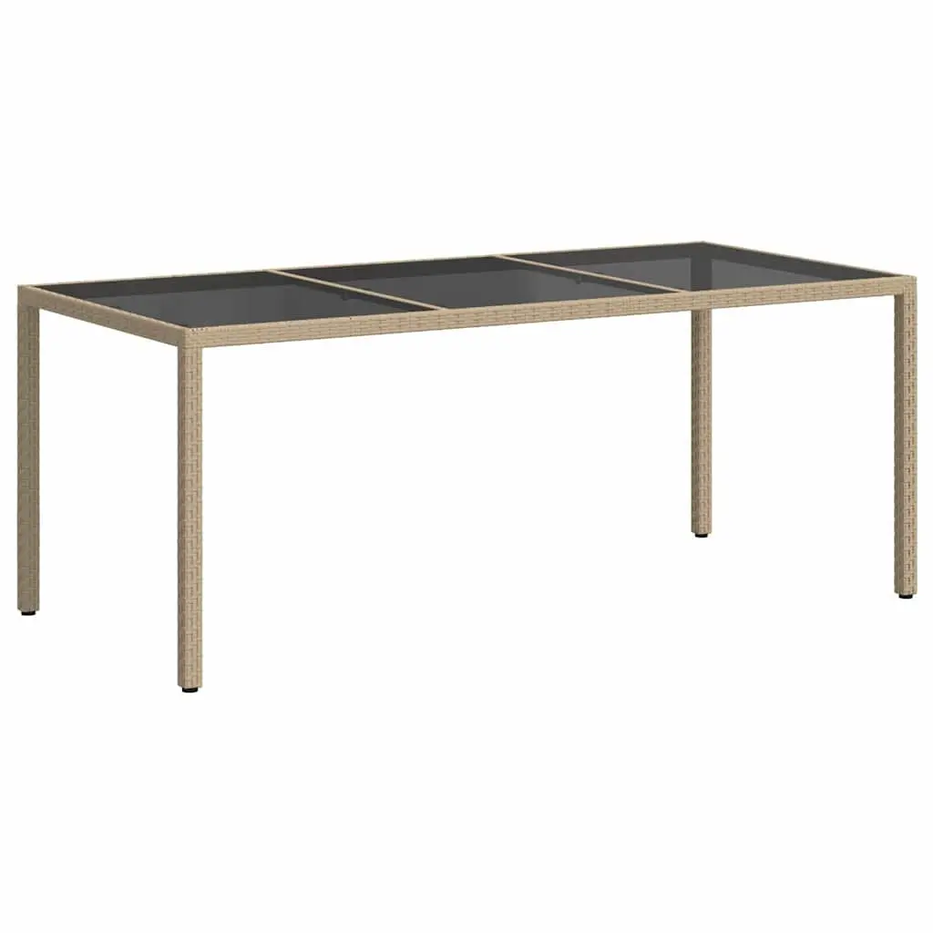 Garden Table Outdoor Patio Furniture Beige 190L x 90W x 75H cm Tempered Glass Poly Rattan