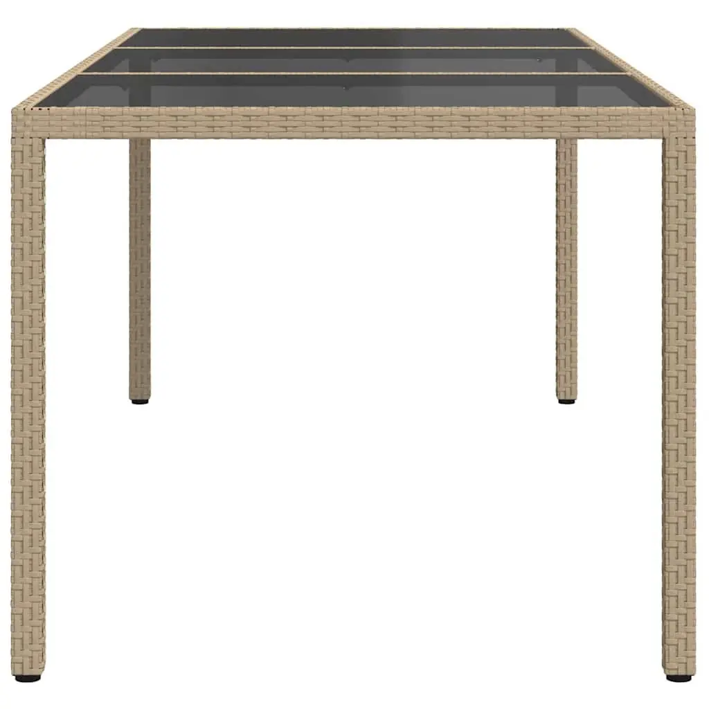 Garden Table Outdoor Patio Furniture Beige 190L x 90W x 75H cm Tempered Glass Poly Rattan