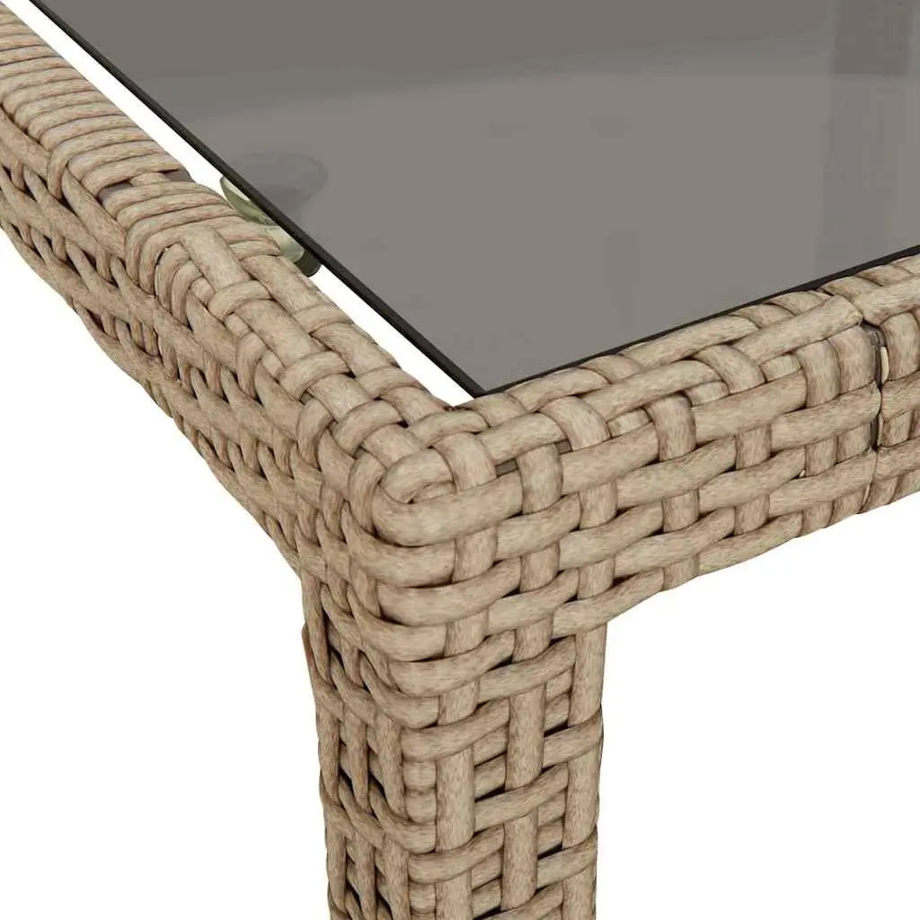 Garden Table Outdoor Patio Furniture Beige 190L x 90W x 75H cm Tempered Glass Poly Rattan