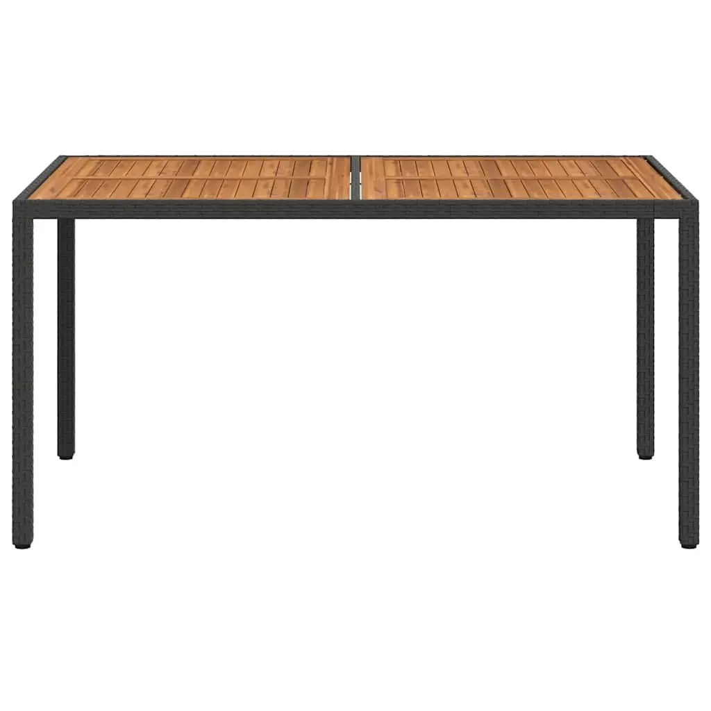 Outdoor Garden Table 150x90cm Black Poly Rattan Acacia Wood