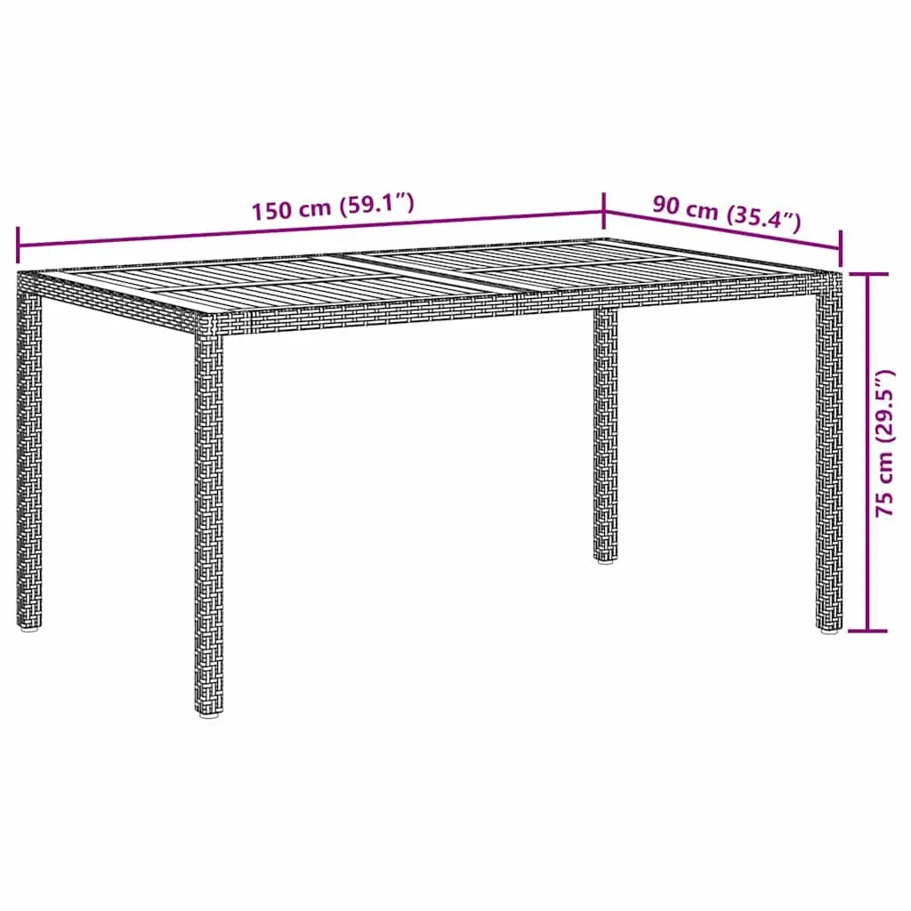 Outdoor Garden Table 150x90cm Black Poly Rattan Acacia Wood