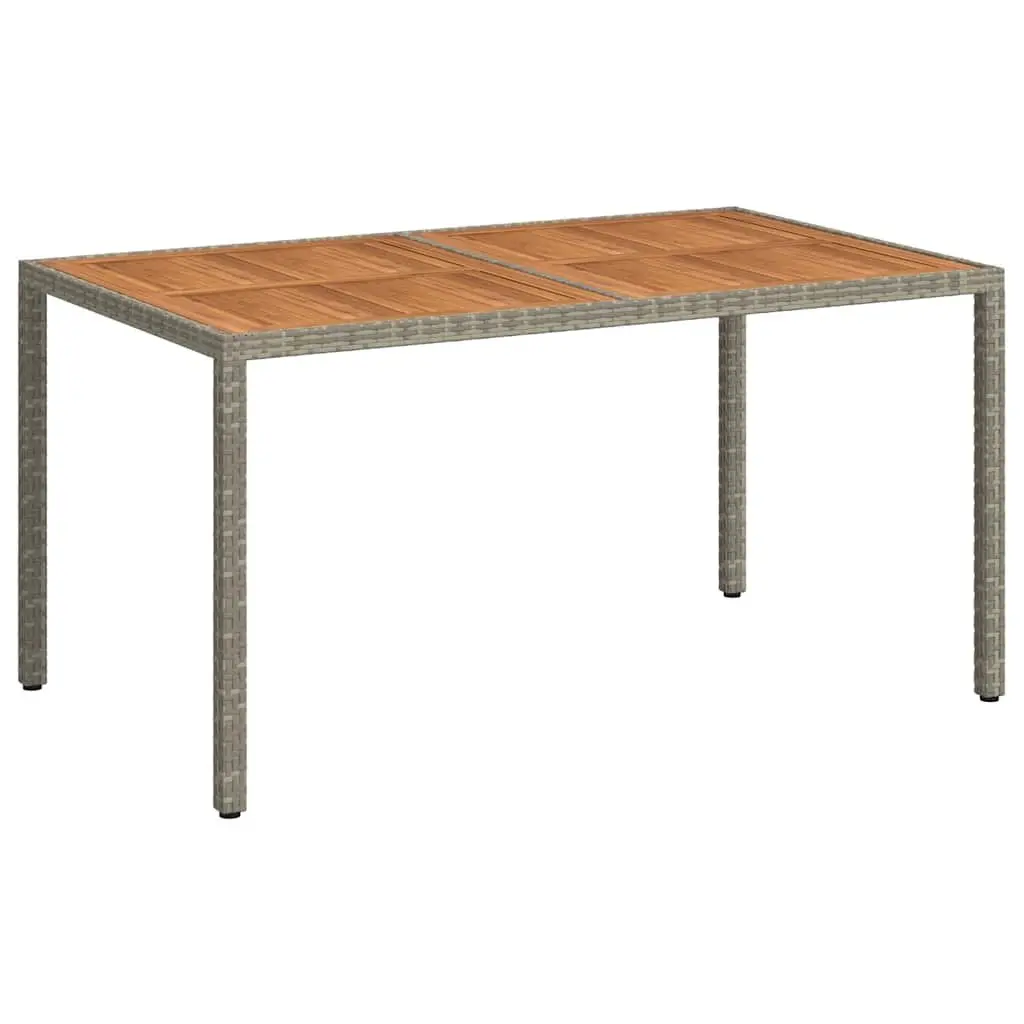 Garden Table 150x90x75cm Outdoor Patio Dining Poly Rattan Acacia Wood Grey