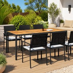 Garden Table Specs: 190L x 90W x 75H cm in Black Poly Rattan