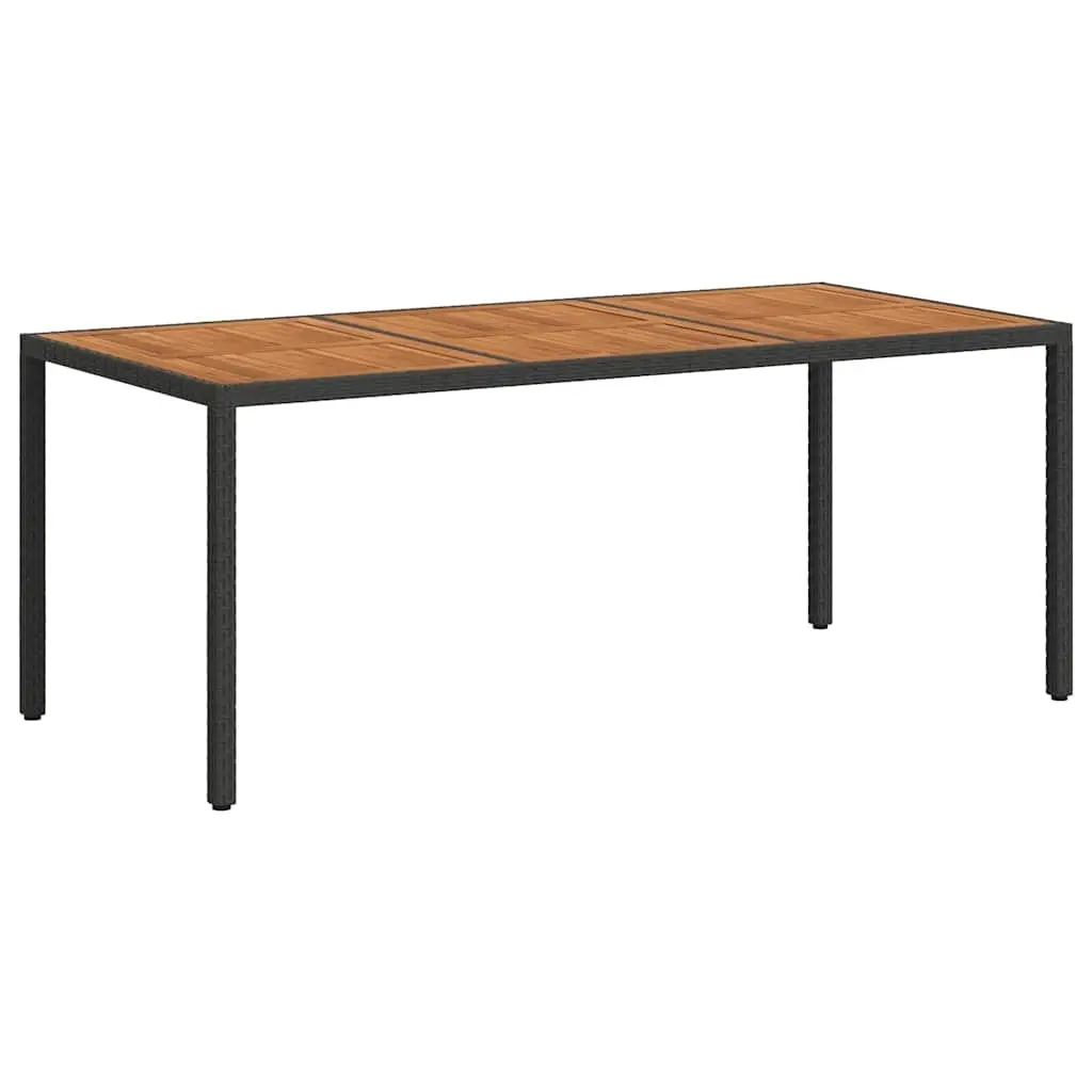 Garden Table Outdoor Living 190x90x75cm Black Poly Rattan Acacia Wood