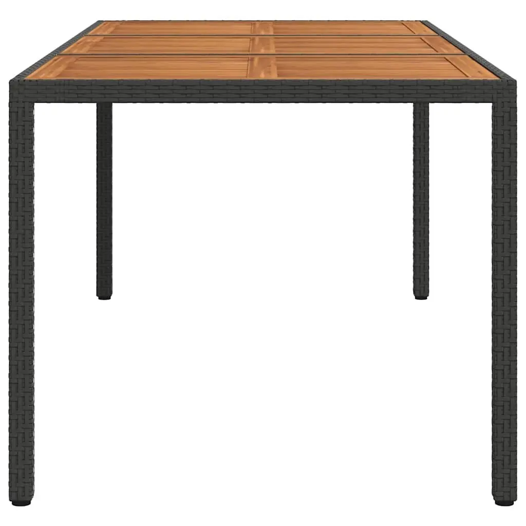 Garden Table Outdoor Living 190x90x75cm Black Poly Rattan Acacia Wood