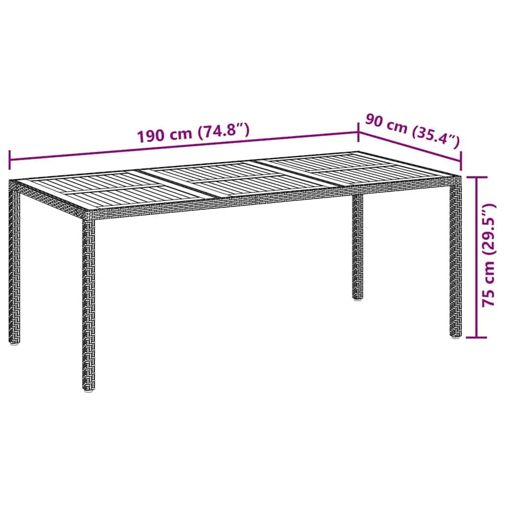 Garden Table Outdoor Living 190x90x75cm Black Poly Rattan Acacia Wood