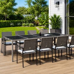 Garden Table with Tempered Glass Top and Rattan Frame