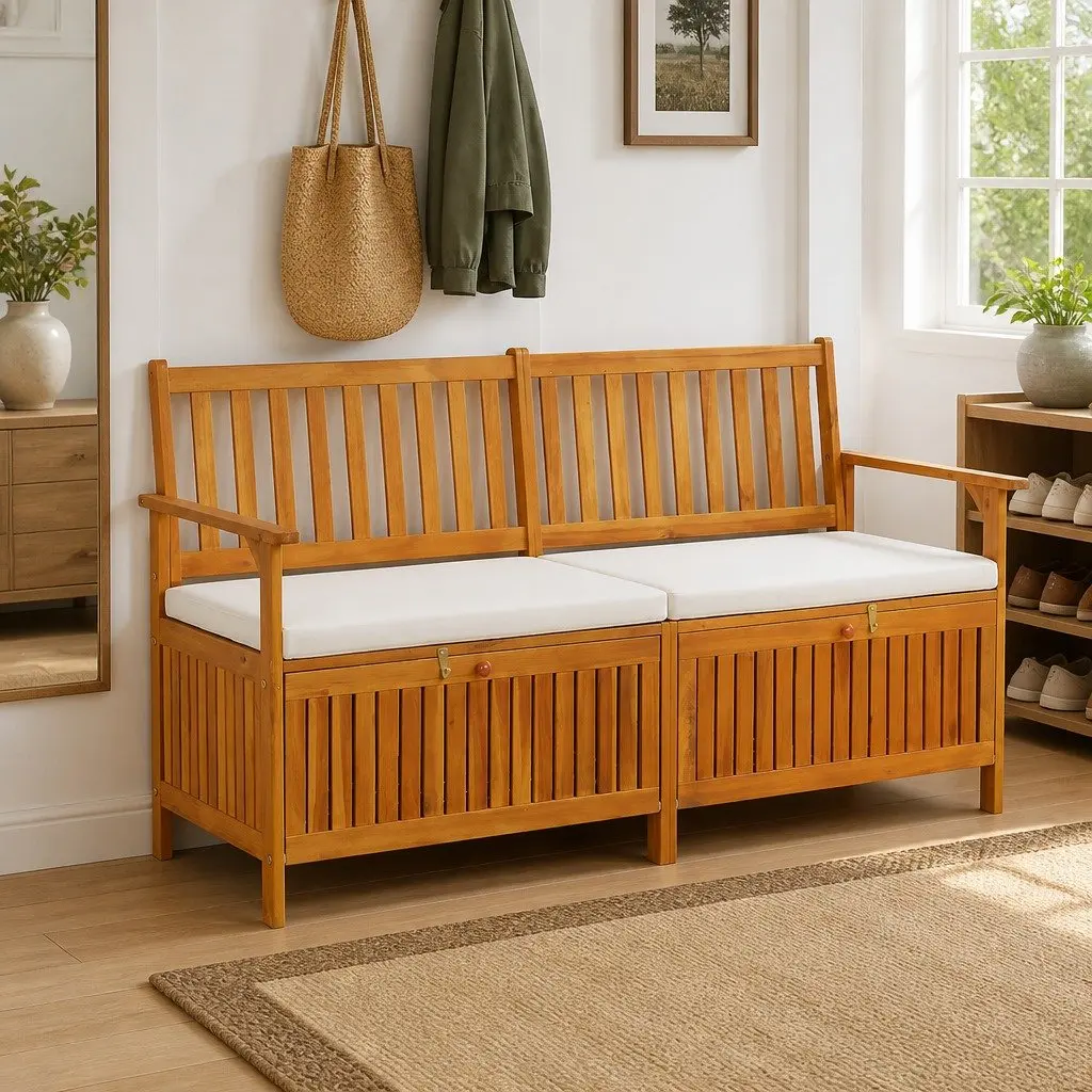 Outdoor Storage Bench 148cm Indoor Outdoor Use Solid Wood Acacia Brown
