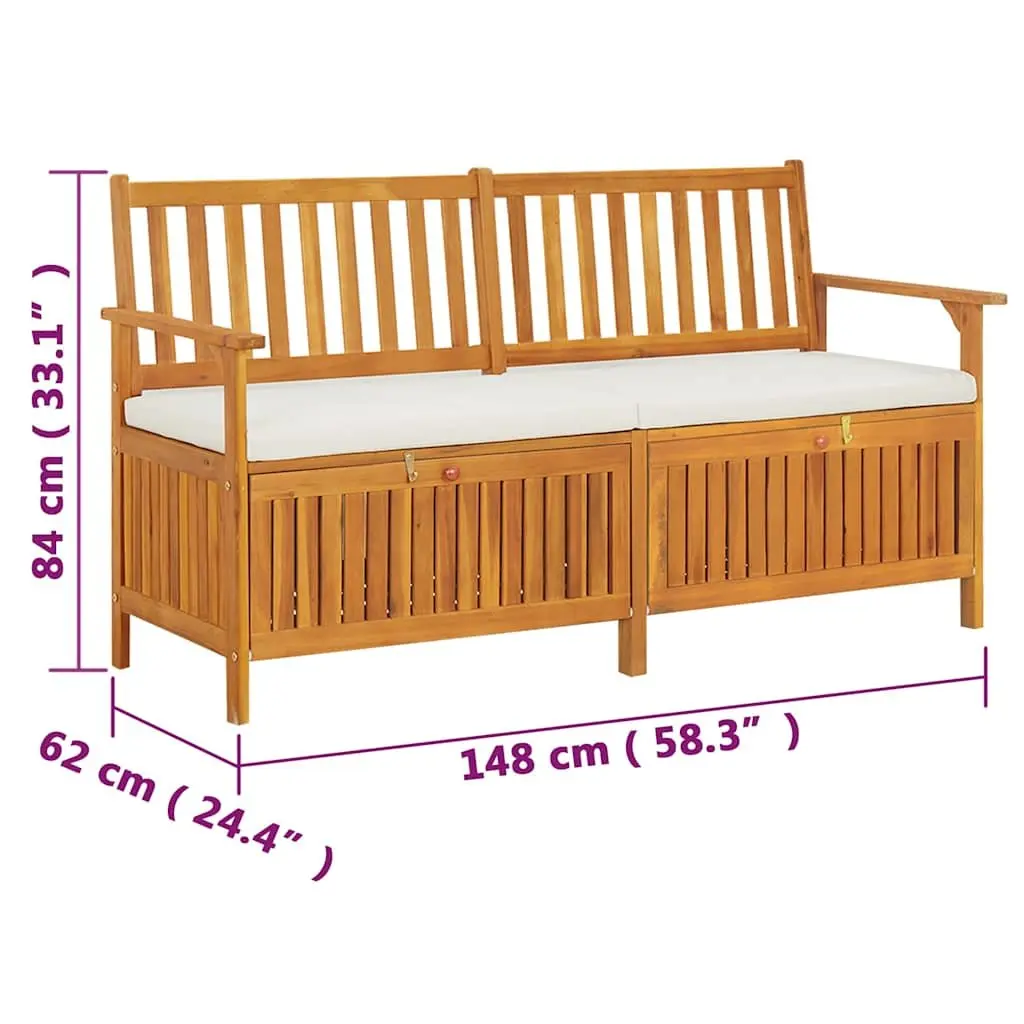 Outdoor Storage Bench 148cm Indoor Outdoor Use Solid Wood Acacia Brown
