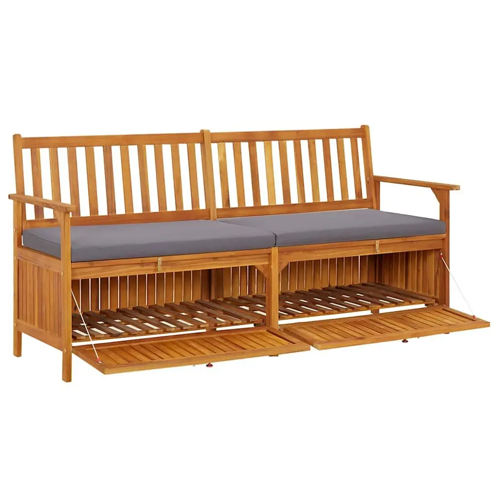 Outdoor Storage Bench 170cm Solid Wood Acacia Padded Seat Grey Garden
