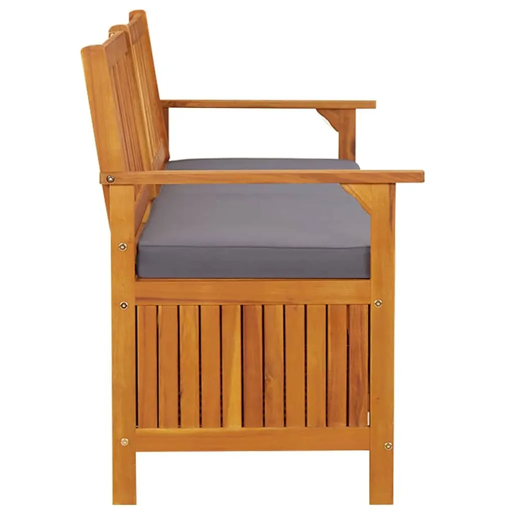 Outdoor Storage Bench 170cm Solid Wood Acacia Padded Seat Grey Garden