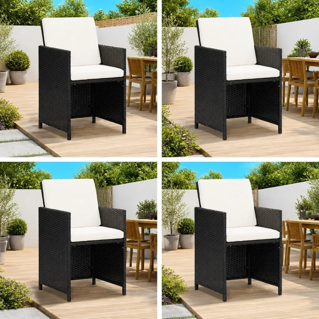 Outdoor Dining Chairs 4 pcs Poly Rattan Black Garden Seating Armchair Set