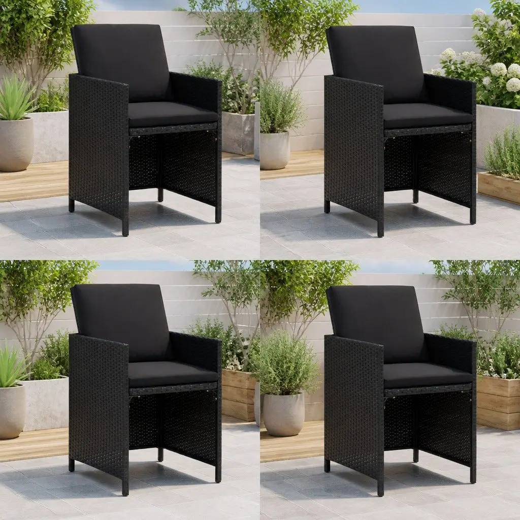 Outdoor Garden Chairs Set 4 Piece Black Poly Rattan with Cushions for Patio Dining