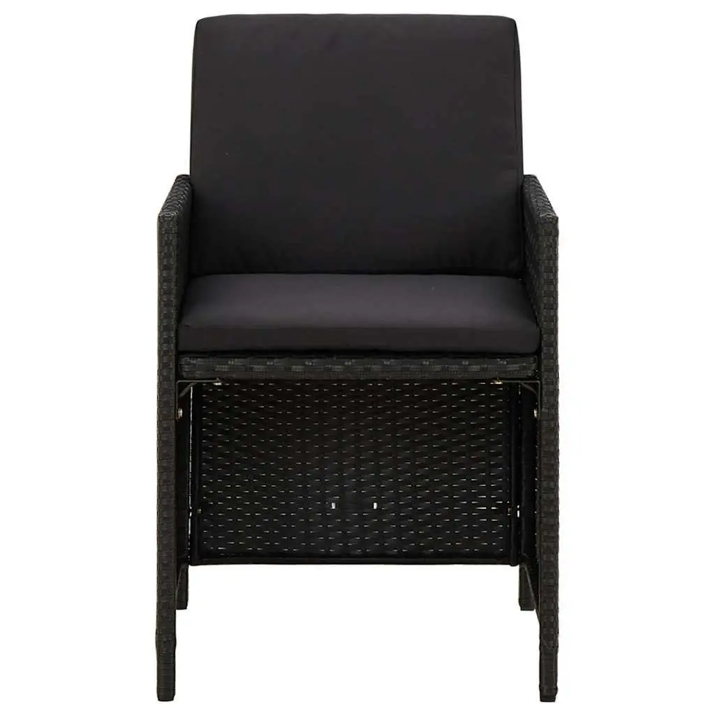 Outdoor Garden Chairs Set 4 Piece Black Poly Rattan with Cushions for Patio Dining