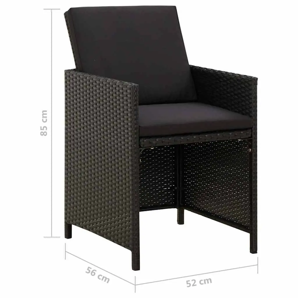Outdoor Garden Chairs Set 4 Piece Black Poly Rattan with Cushions for Patio Dining