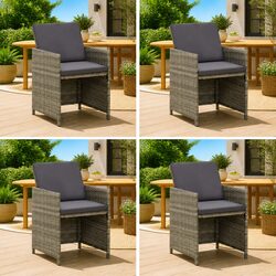 Outdoor Dining Chairs 4-Piece Set Grey Poly Rattan Garden Seating with Cushions