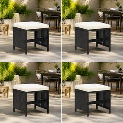 4-Piece Black Garden Stool Set with Cushions - Specs Inside
