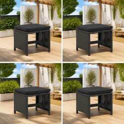 Outdoor Garden Stools Set of 4: Black with Seat Cushions