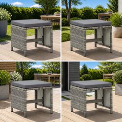 Garden Stool Set of 4: Steel Frame & Rattan Cushions