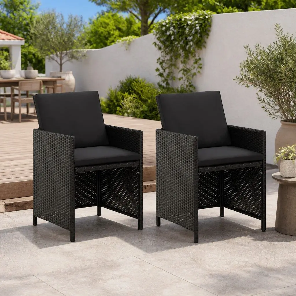 Garden Chairs Set 2 pcs for Outdoor Use Black Poly Rattan Patio Dining Seating