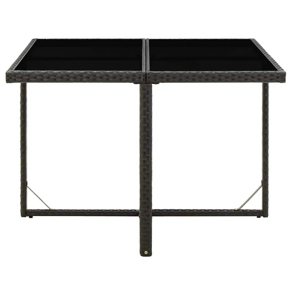 Outdoor Garden Dining Table Black 109L x 107W x 74H cm Poly Rattan Glass