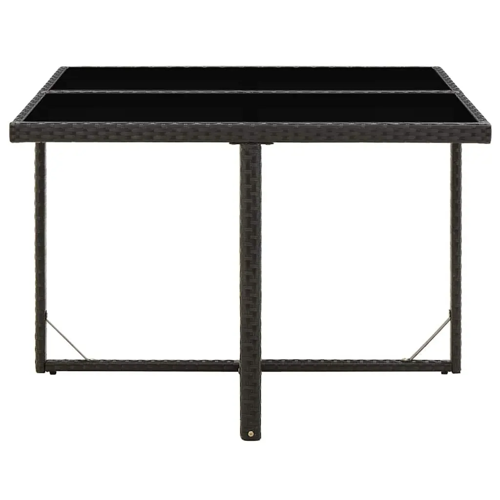 Outdoor Garden Dining Table Black 109L x 107W x 74H cm Poly Rattan Glass