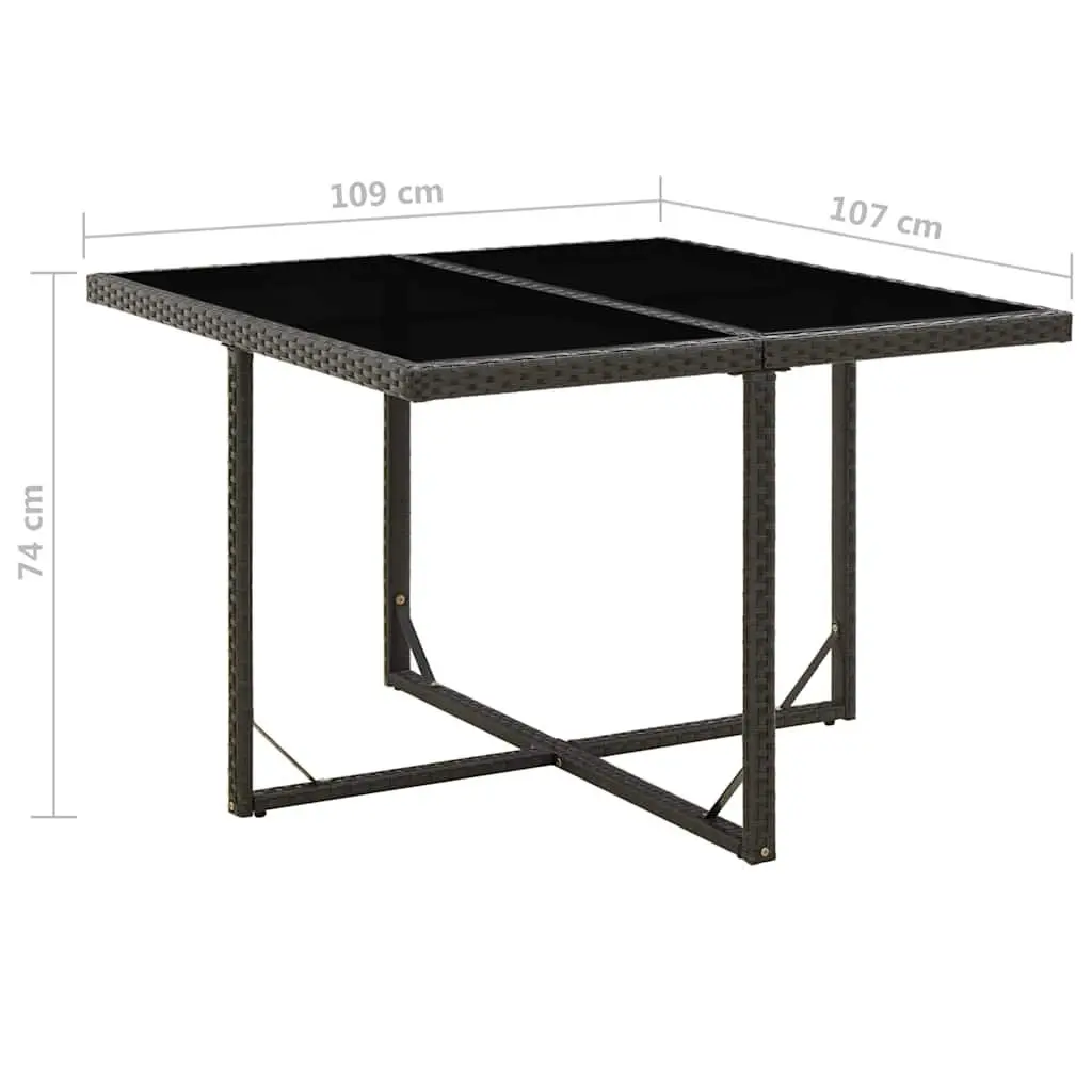 Outdoor Garden Dining Table Black 109L x 107W x 74H cm Poly Rattan Glass