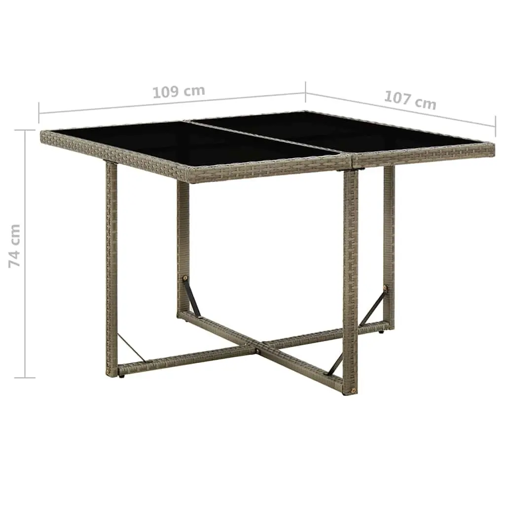 Garden Dining Table Outdoor 109x107x74cm Grey Rattan Glass Patio