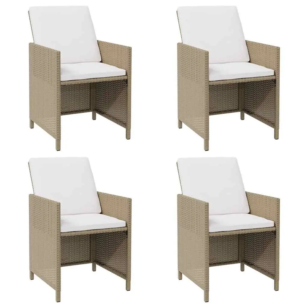 Outdoor Patio Garden Chairs 4 Pieces Set PE Rattan Armchair with Cushions Beige