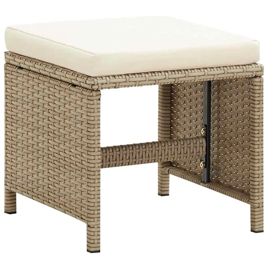 Outdoor Garden Stools Set 4 pcs Patio Footrest with Cushions Beige