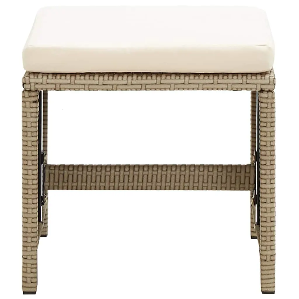 Outdoor Garden Stools Set 4 pcs Patio Footrest with Cushions Beige