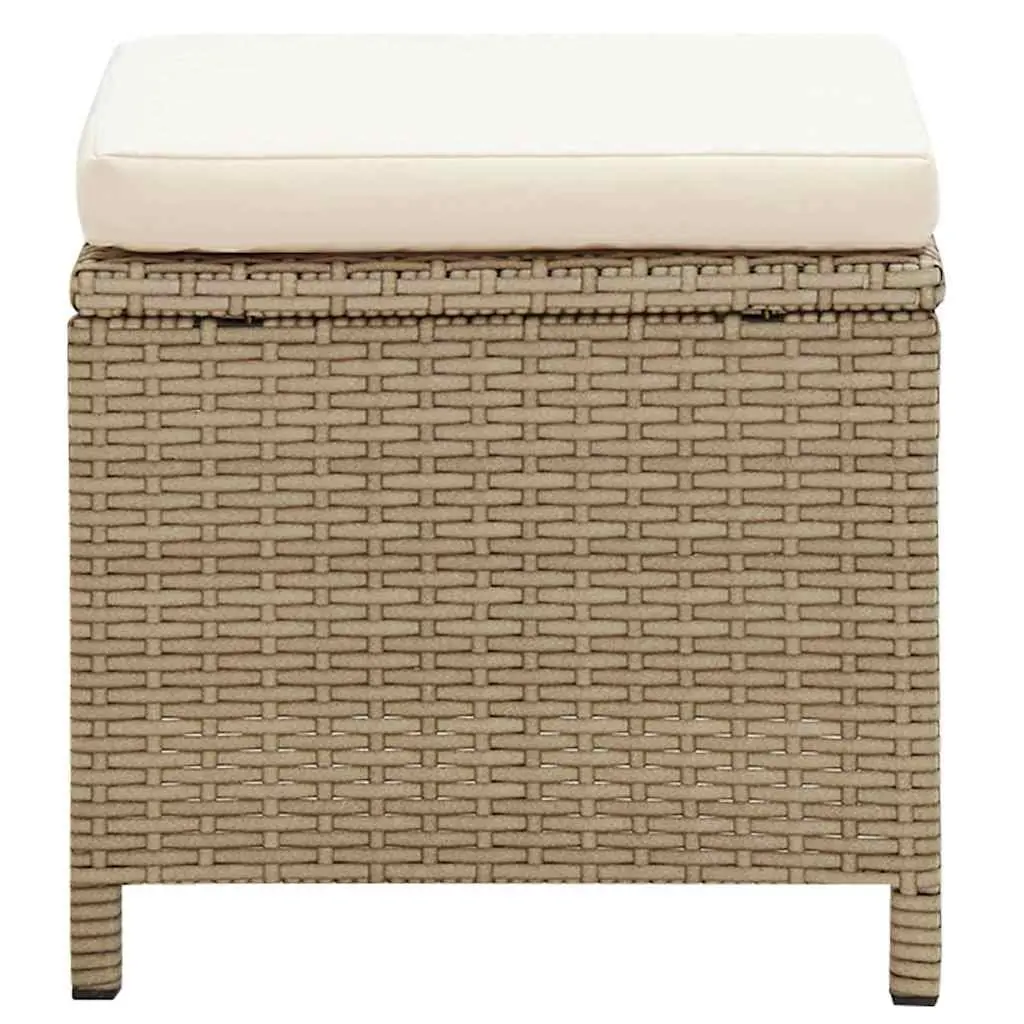 Outdoor Garden Stools Set 4 pcs Patio Footrest with Cushions Beige