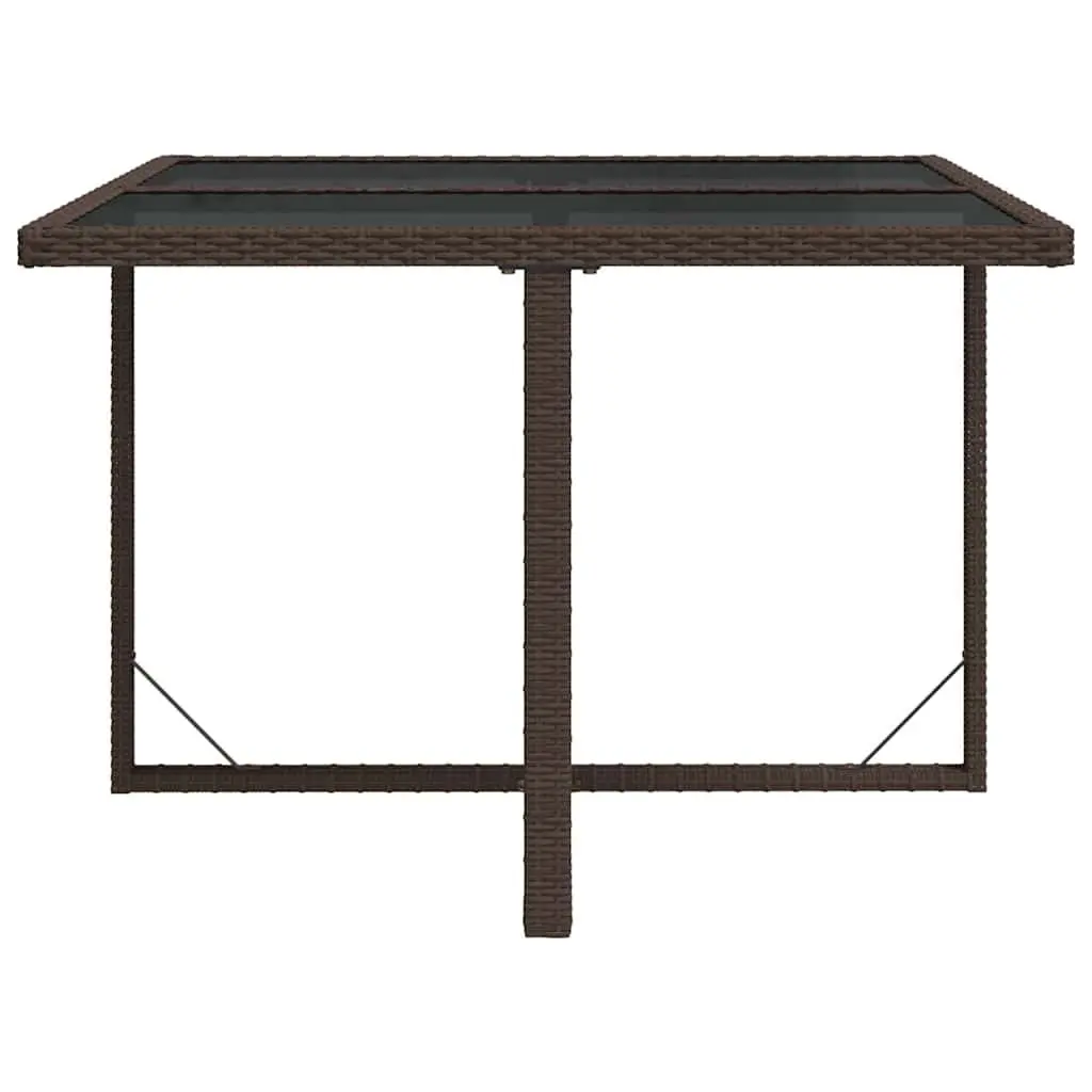 Garden Table Brown Outdoor Poly Rattan Glass Dining Furniture Weather Resistant