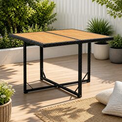 Garden Table Specifications: Black, Wooden Top, 109x107x74cm