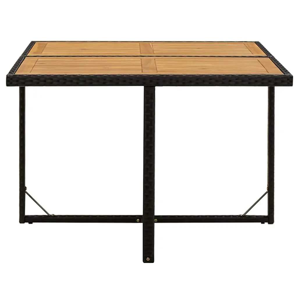 Garden Dining Table Outdoor PE Rattan Steel Frame Wooden Top Black 109x107x74cm