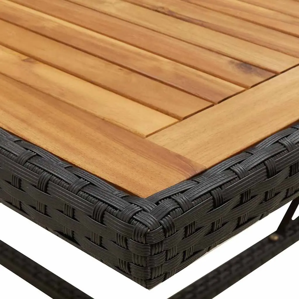 Garden Dining Table Outdoor PE Rattan Steel Frame Wooden Top Black 109x107x74cm
