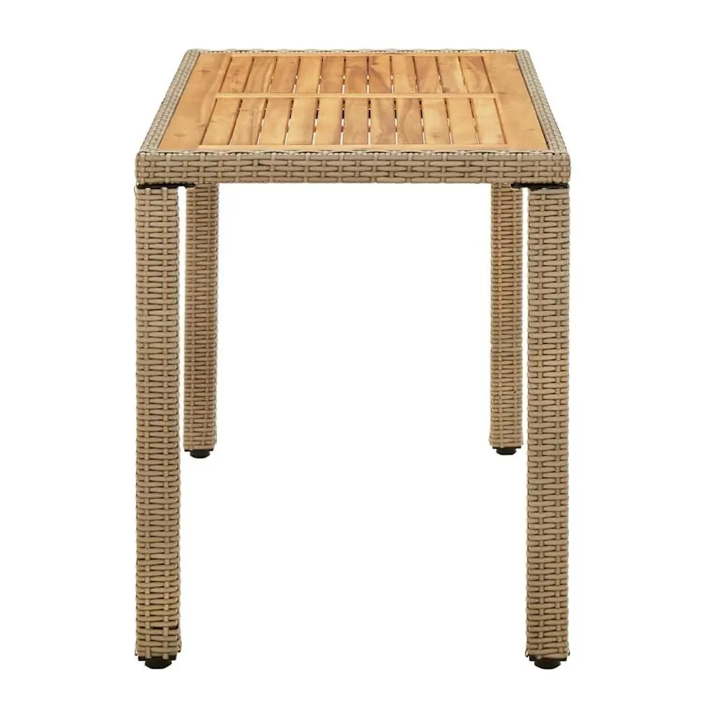 Outdoor Garden Dining Table Beige Poly Rattan Acacia Wood Patio Furniture
