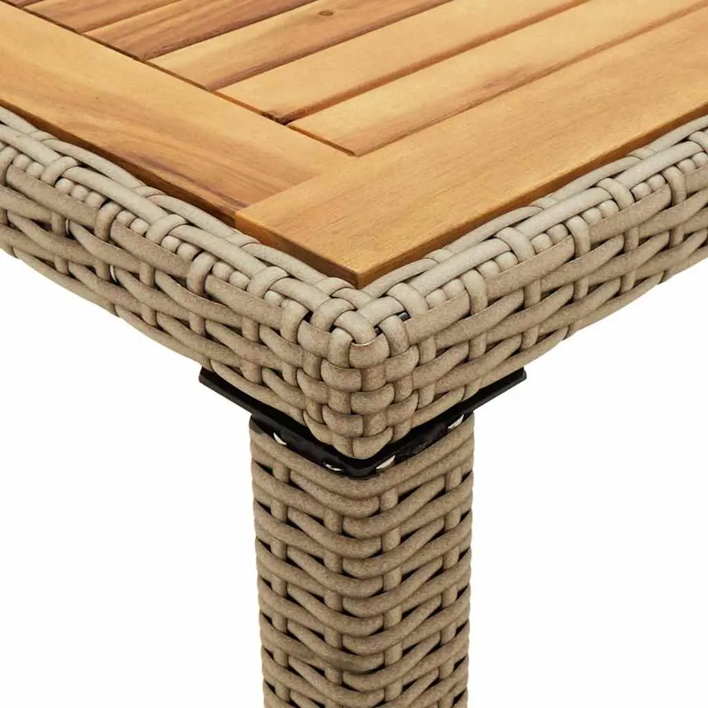 Outdoor Garden Dining Table Beige Poly Rattan Acacia Wood Patio Furniture
