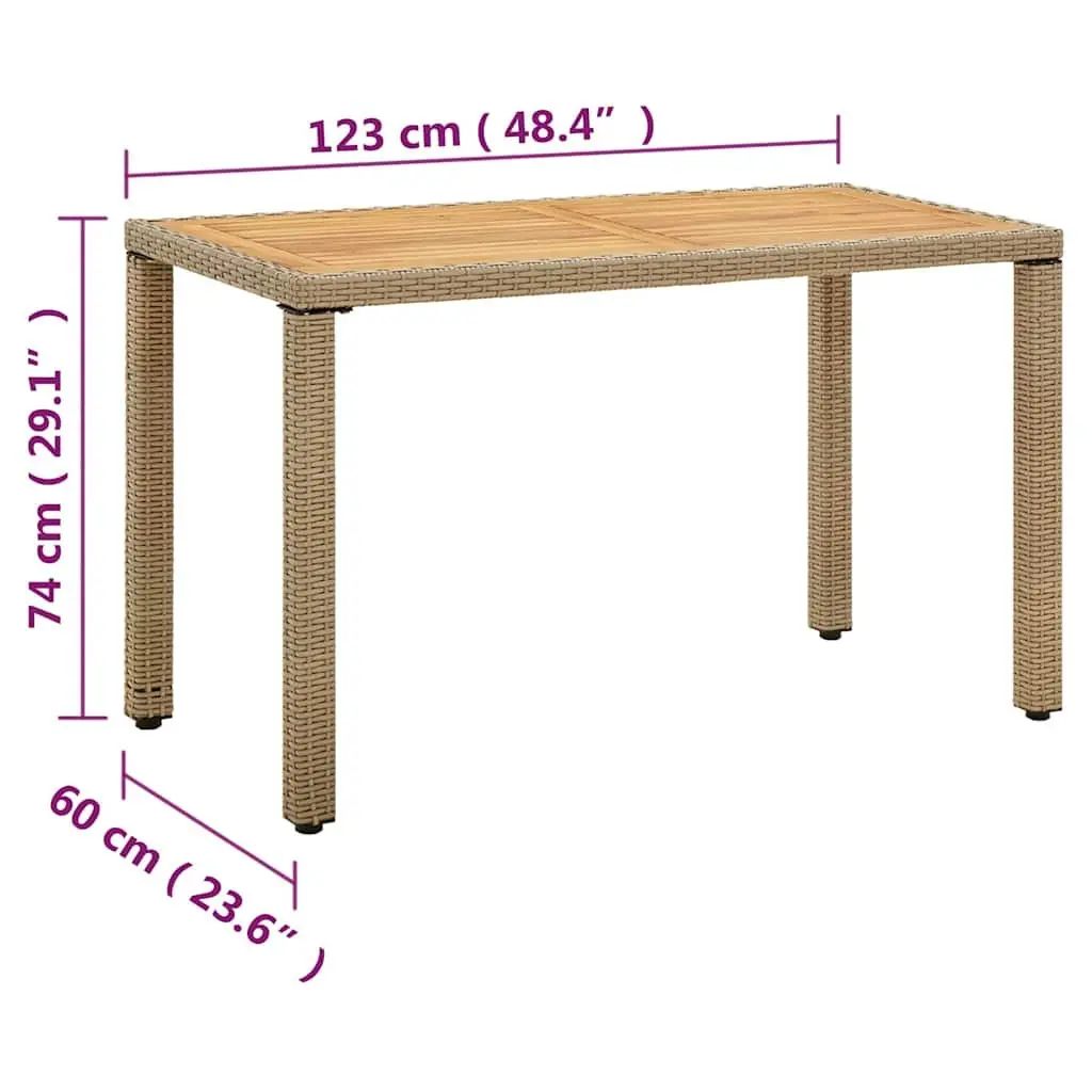 Outdoor Garden Dining Table Beige Poly Rattan Acacia Wood Patio Furniture