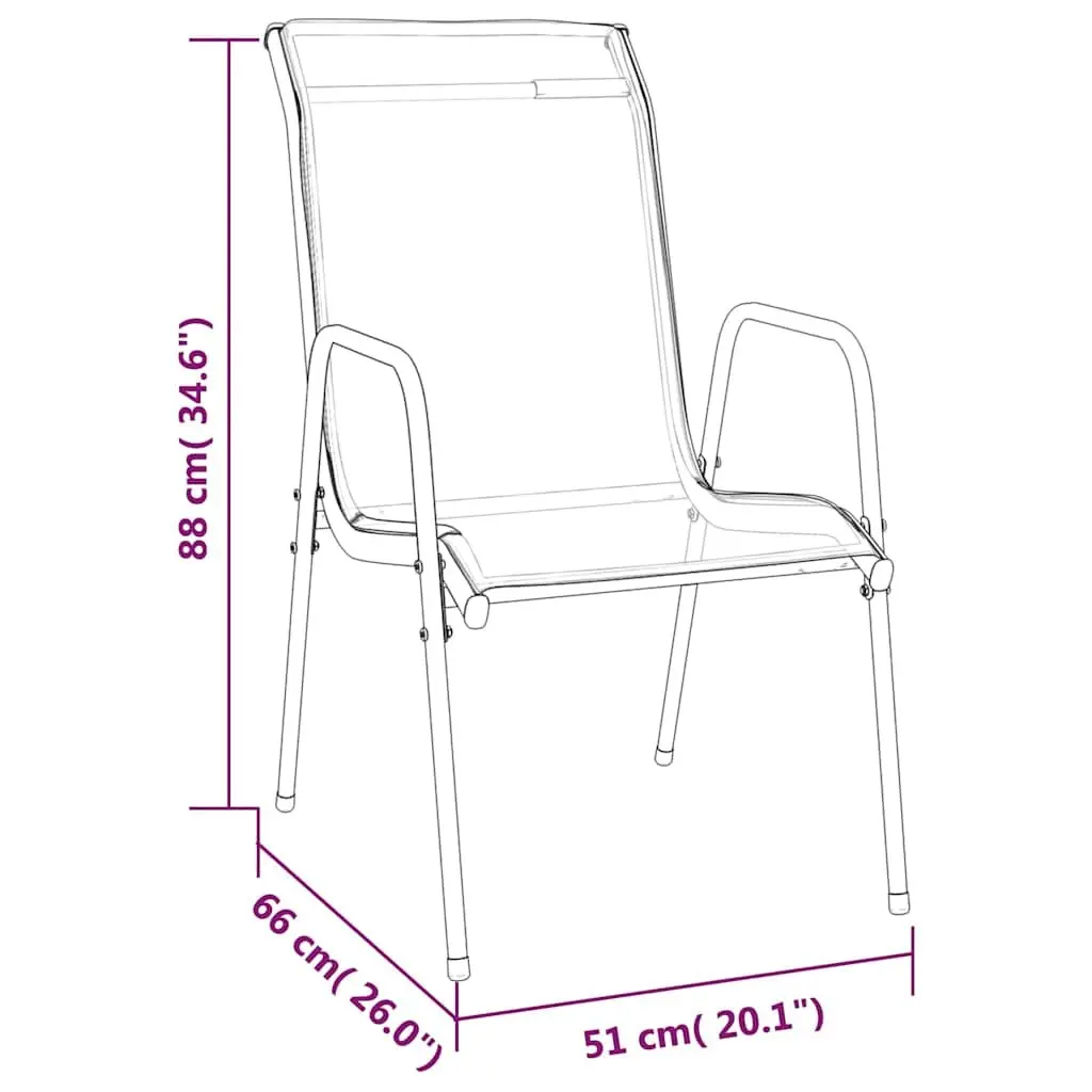 Outdoor Garden Chairs Set 6 Piece Steel Frame Textilene Seating Black