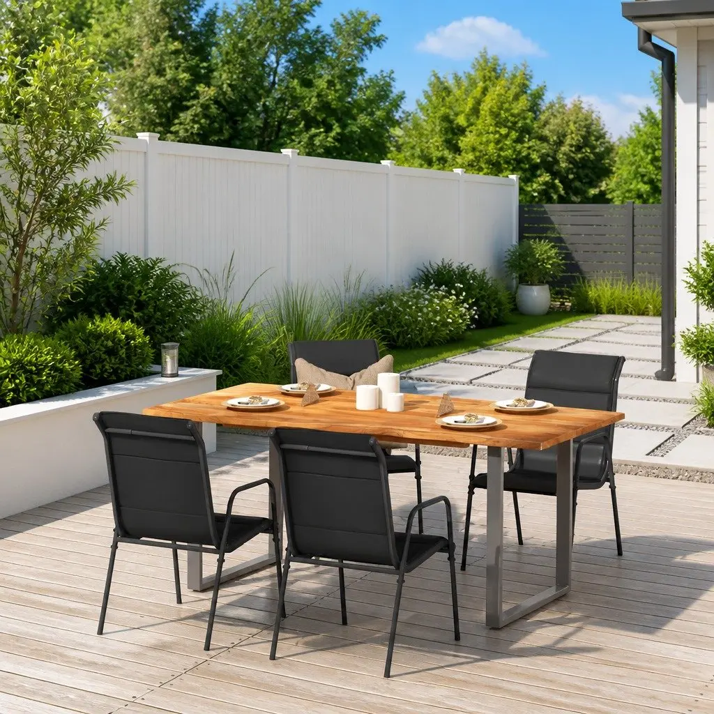 Steel Frame Garden Chairs Set 4 Piece Textilene Fabric Black Outdoor Seating