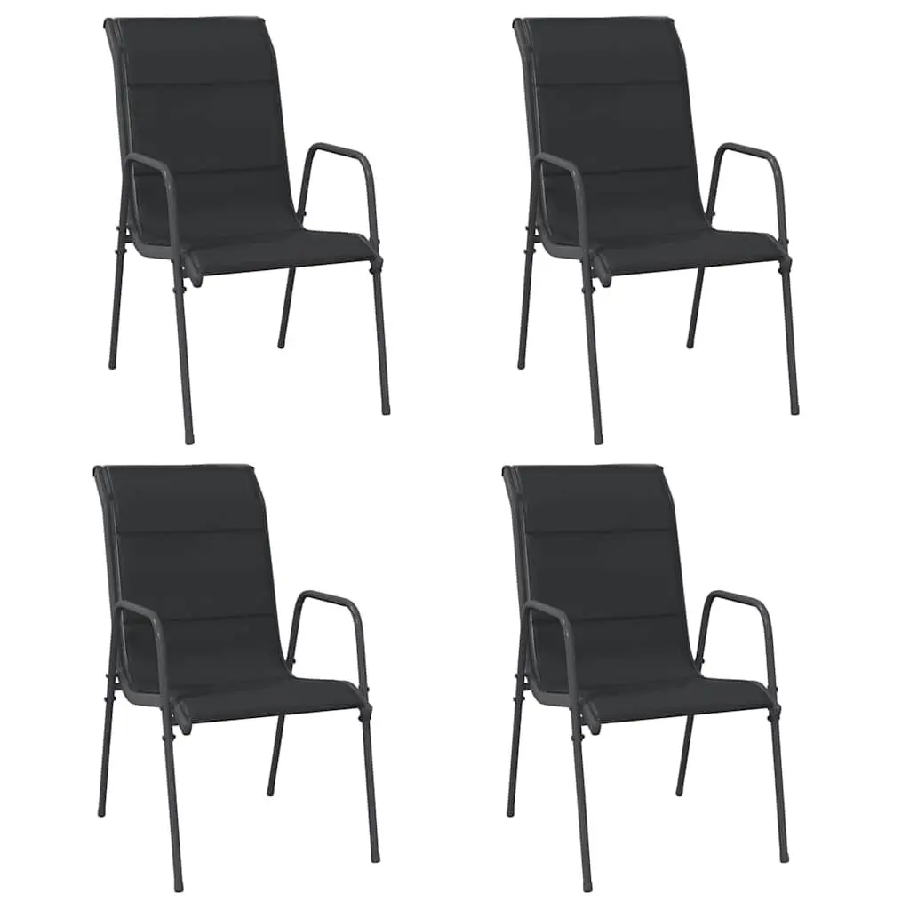 Steel Frame Garden Chairs Set 4 Piece Textilene Fabric Black Outdoor Seating