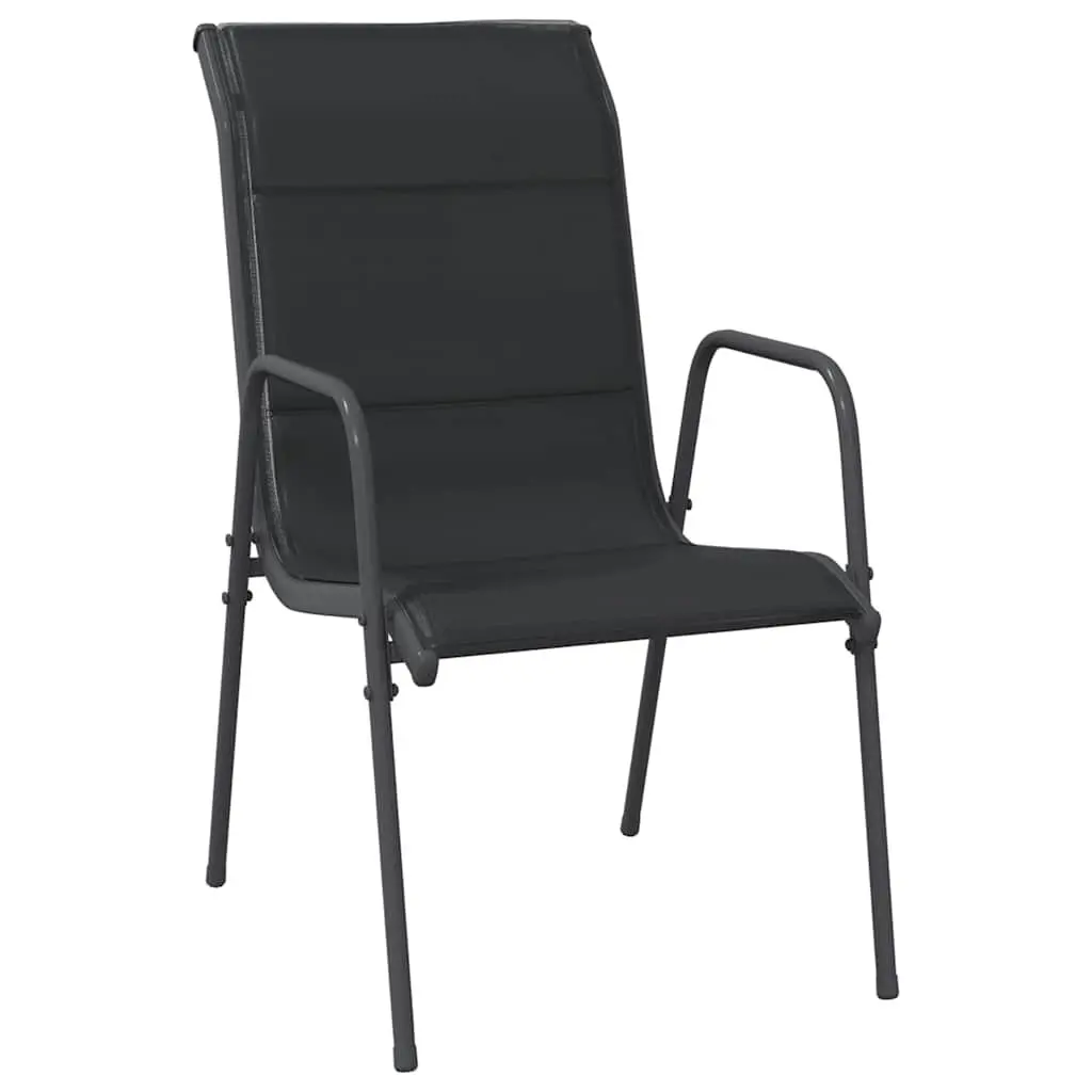 Steel Frame Garden Chairs Set 4 Piece Textilene Fabric Black Outdoor Seating