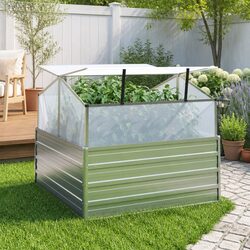 Garden Raised Bed Planter Box with Greenhouse 100x100x85 cm Outdoor Patio