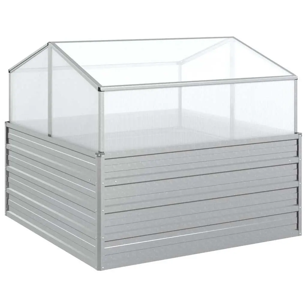 Garden Raised Bed with Greenhouse 100x100x85cm Silver Metal Planter Box Outdoor
