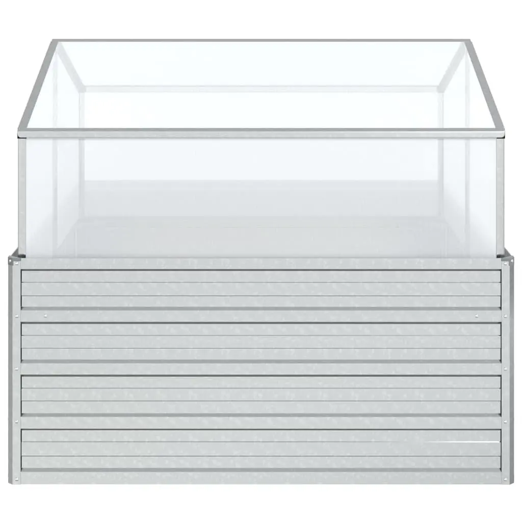 Garden Raised Bed with Greenhouse 100x100x85cm Silver Metal Planter Box Outdoor