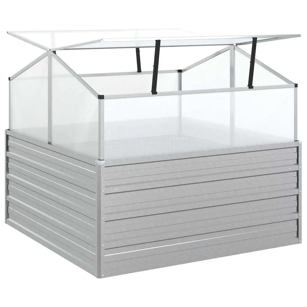 Garden Raised Bed with Greenhouse 100x100x85cm Silver Metal Planter Box Outdoor