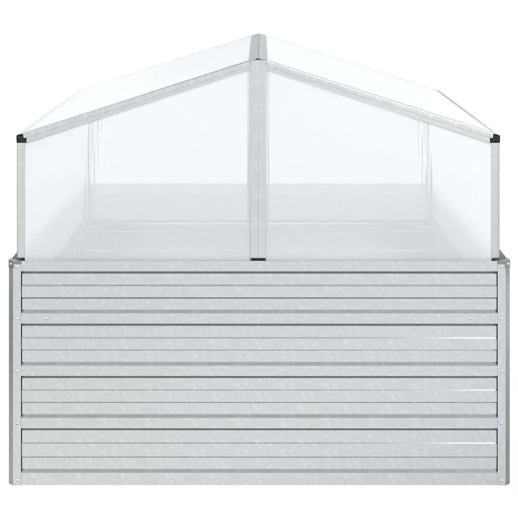 Garden Raised Bed with Greenhouse 100x100x85cm Silver Metal Planter Box Outdoor